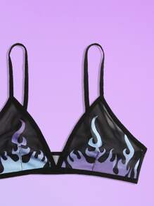 ROMWE Fire Pattern Mesh Lingerie Set - Black - View 4