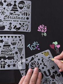 5入組聖誕混合圖案鏤空模板 - 白色 - 查看 1