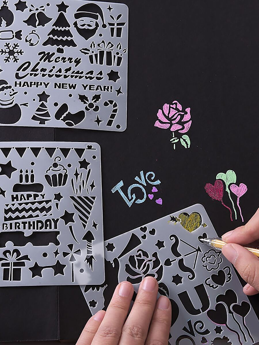 5入組聖誕混合圖案鏤空模板 - 白色 - 查看 1