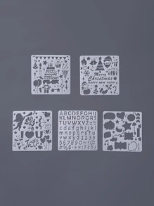 5入組聖誕混合圖案鏤空模板 - 白色 - 查看 2