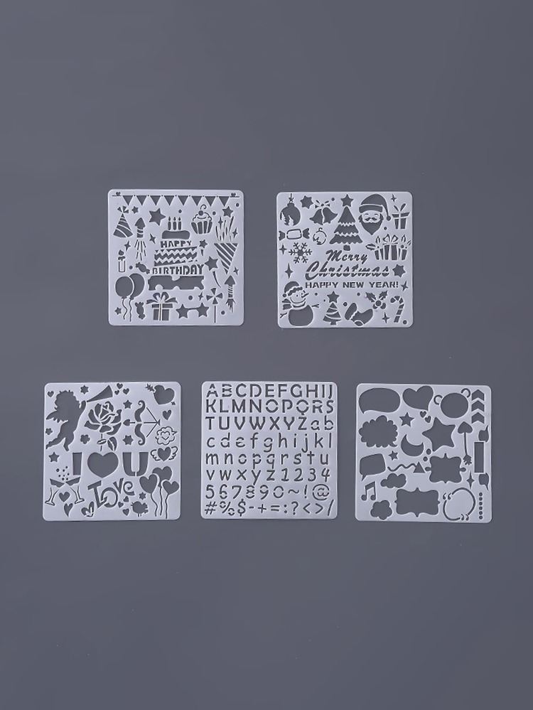 5入組聖誕混合圖案鏤空模板 - 白色 - 查看 2