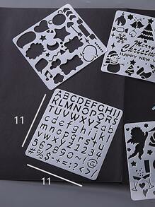 5入組聖誕混合圖案鏤空模板 - 白色 - 查看 5