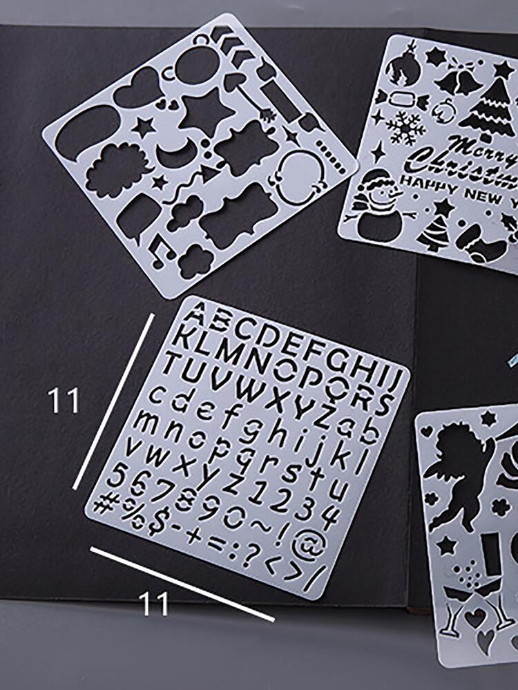 5入組聖誕混合圖案鏤空模板 - 白色 - 查看 5