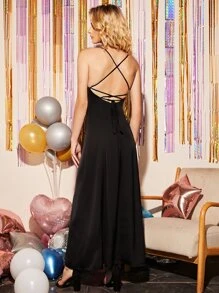 SHEIN Unity 鏤空露背繫帶吊帶洋裝 - 黑色 - 查看 2