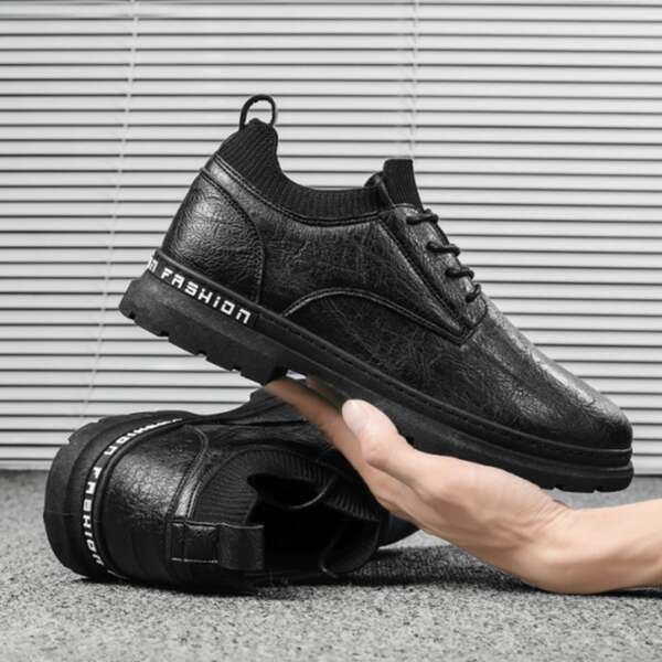 

Men Letter Graphic Splicing Dress Shoes, Black