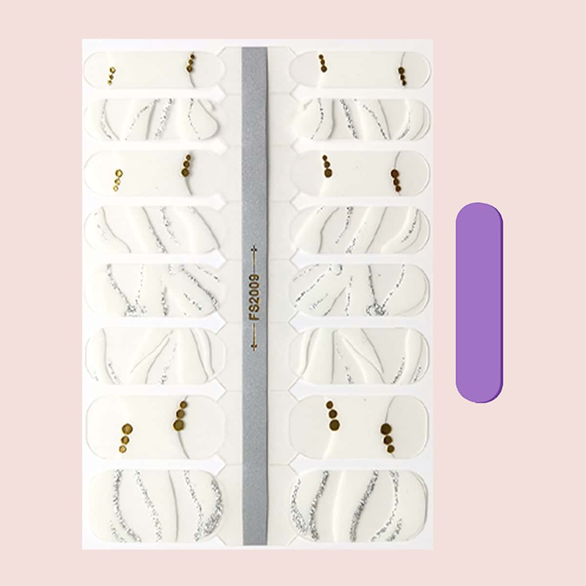 

1sheet Glitter Nail Art Sticker & 1pc Nail File, White