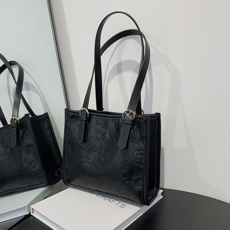 

Cartoon Embossed Shoulder Bag, Black