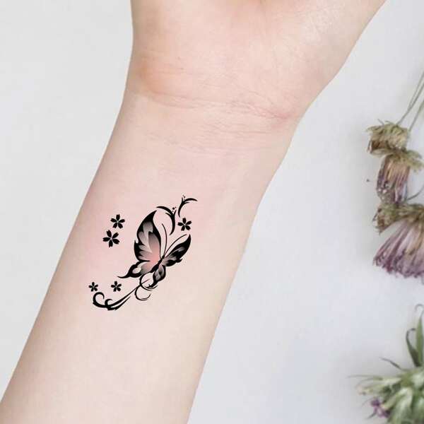 

1sheet Butterfly Pattern Tattoo Sticker, Black
