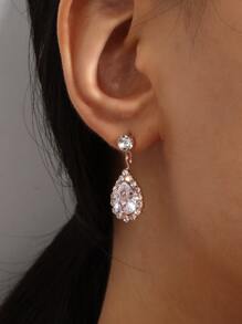 Cubic Zirconia Decor Water Drop Earrings - Rose Gold - View 1