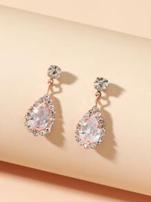 Cubic Zirconia Decor Water Drop Earrings - Rose Gold - View 2