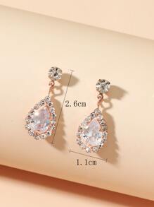 Cubic Zirconia Decor Water Drop Earrings - Rose Gold - View 4