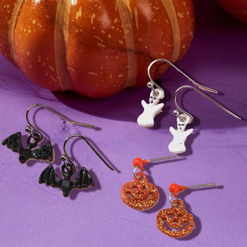 

3pairs Bat Drop Earrings, Multicolor