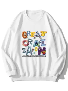 Manfinity Men Cartoon And Letter Graphic Sweatshirt - White - View 1