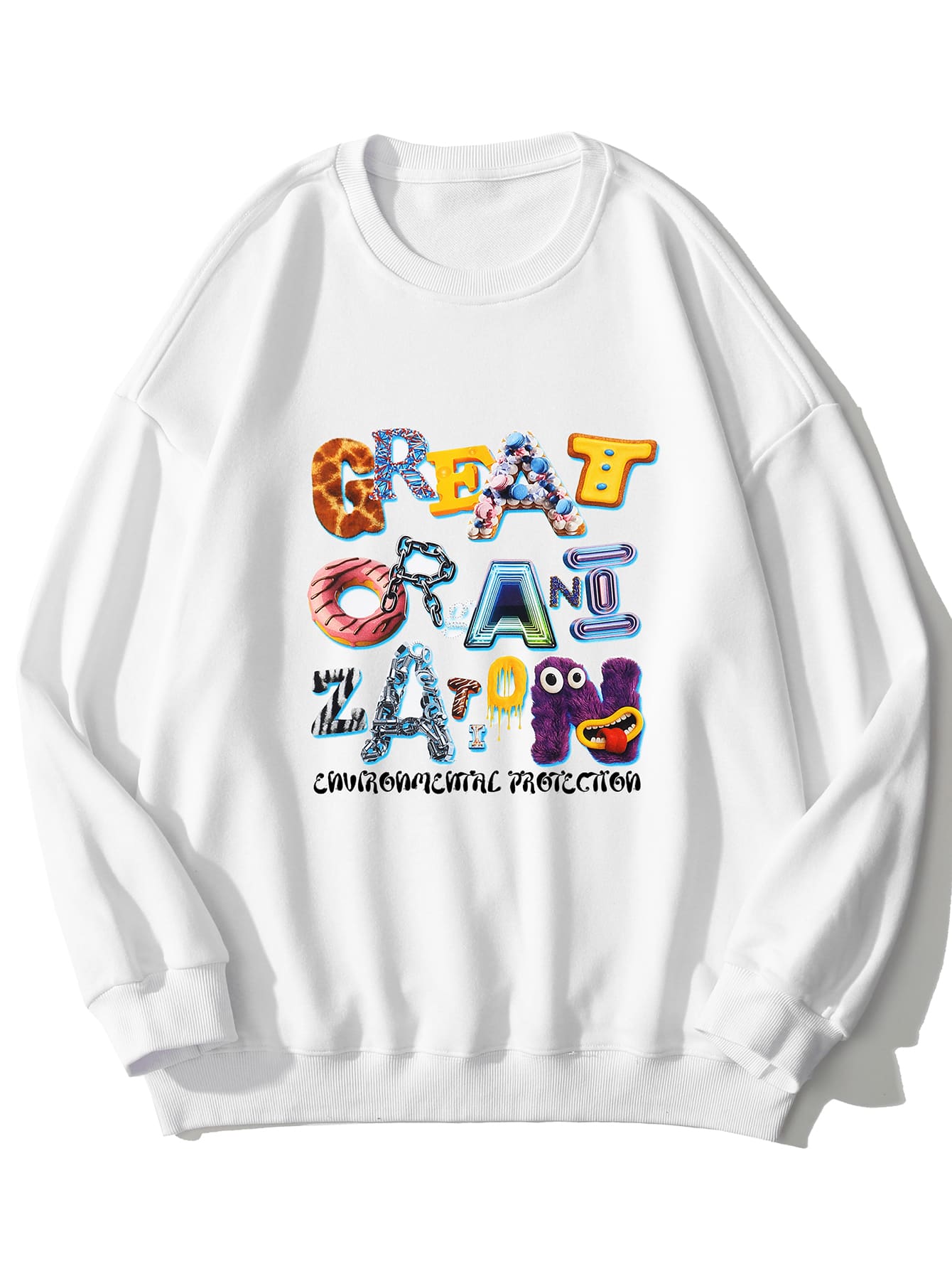 Manfinity Men Cartoon And Letter Graphic Sweatshirt - White - View 1