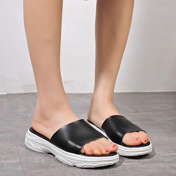 

Minimalist Platform Slip-on Slides, Black and white