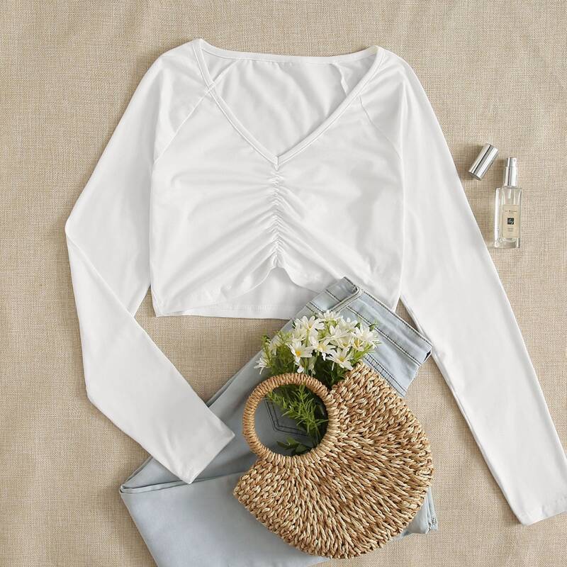 

Solid Ruched Tee, White