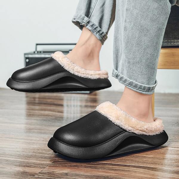 

Men Minimalist Plush Inside Slippers, Black