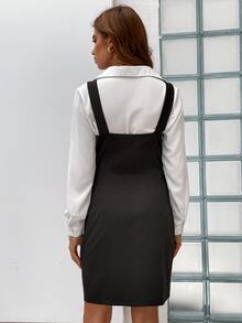 1pc Double Breasted Cami Dress - Black - View 2