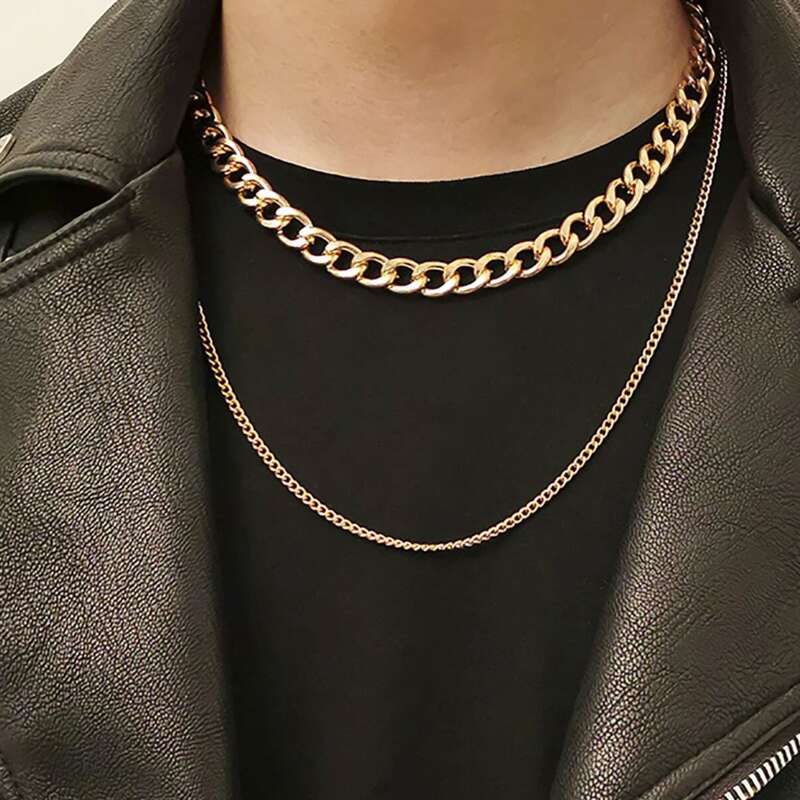 

Guys Minimalist Layered Chain Necklace, Gold