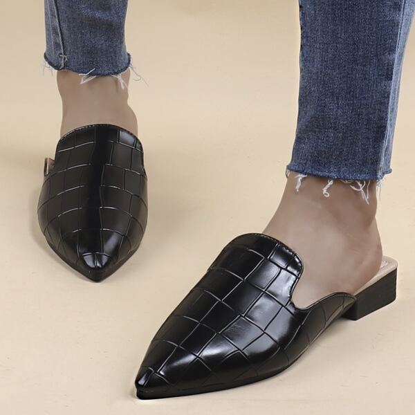 

Minimalist Braided Design Point Toe Flat Mules, Black