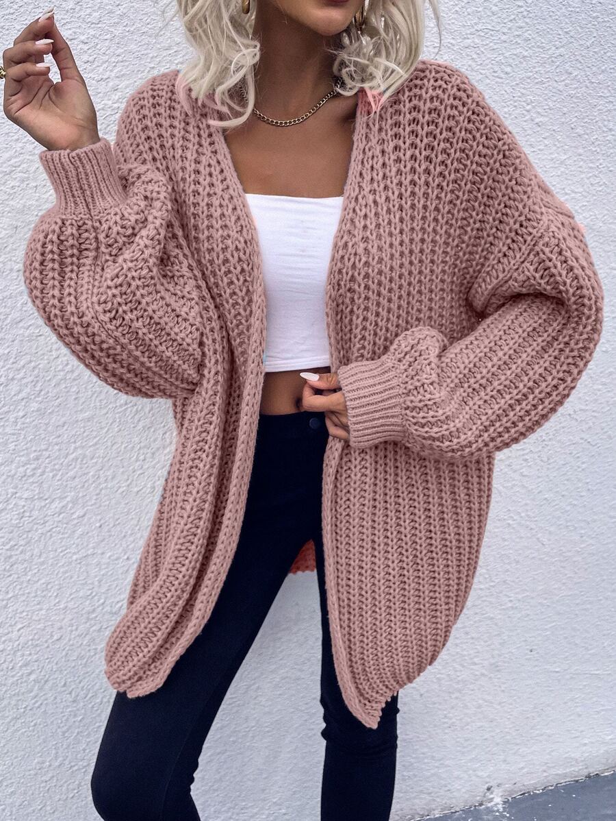 SHEIN LUNE Chunky Knit Drop Shoulder Cardigan,Long Sleeve Tops Fall Winter Cloth For Women - Dusty Pink - View 1