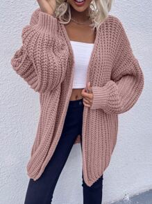 SHEIN LUNE Chunky Knit Drop Shoulder Cardigan,Long Sleeve Tops Fall Winter Cloth For Women - Dusty Pink - View 5