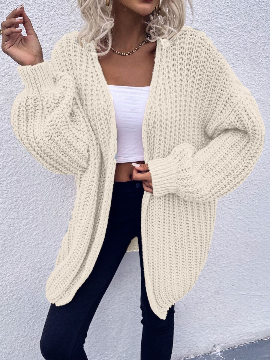 SHEIN LUNE Chunky Knit Drop Shoulder Cardigan - Beige - View 1
