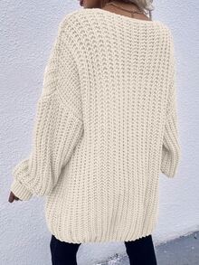 SHEIN LUNE Chunky Knit Drop Shoulder Cardigan - Beige - View 2