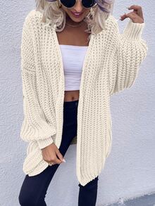 SHEIN LUNE Chunky Knit Drop Shoulder Cardigan - Beige - View 3