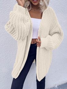 SHEIN LUNE Chunky Knit Drop Shoulder Cardigan - Beige - View 4