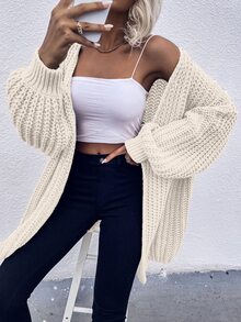 SHEIN LUNE Chunky Knit Drop Shoulder Cardigan - Beige - View 5