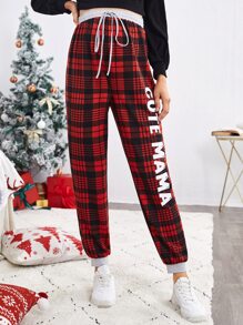 SHEIN Maternity Letter & Plaid Print Pants - Multicolor - View 2