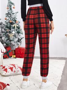 SHEIN Maternity Letter & Plaid Print Pants - Multicolor - View 3