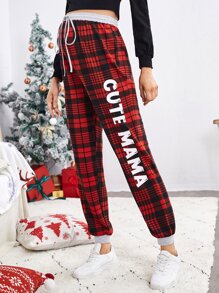 SHEIN Maternity Letter & Plaid Print Pants - Multicolor - View 4