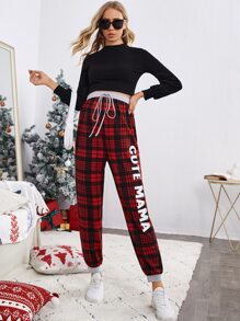 SHEIN Maternity Letter & Plaid Print Pants - Multicolor - View 1