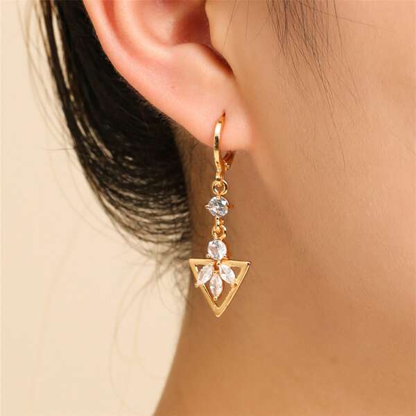 

14K Gold Plated Zircon Decor Drop Earrings