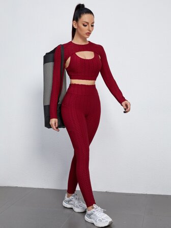 طقم لباس رياضي ذو سطح مزخرف بقرص العسل ناعم وبثقوب 3 قطع