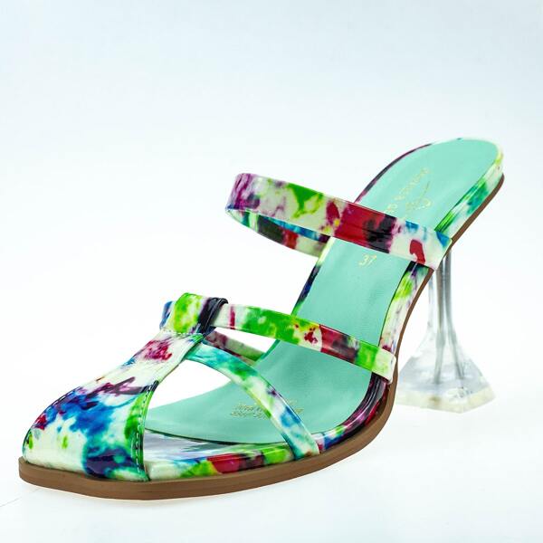 

Tie Dye Pyramid Heeled Cut Out Sandal Mules, Green