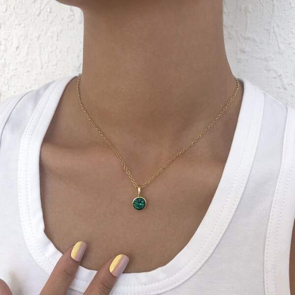 

Rhinestone Geometric Charm Necklace, Green