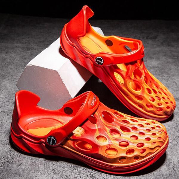 

Men Fire Graphic Hollow Out Vent Clogs, Orange