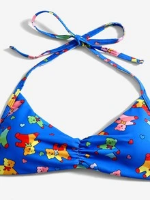 Bikini con estampado de oso de caricatura y busto fruncido - Multicolor - Ver 5