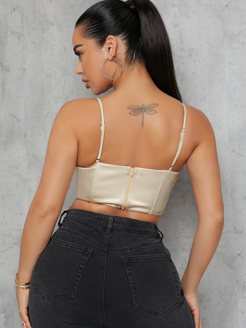 Satin Self-Tie Mesh Insert Ruched Cami Top