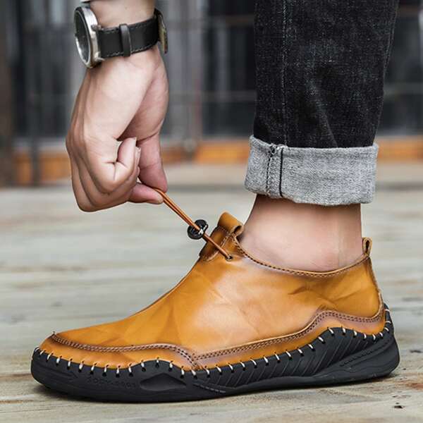 

Men Minimalist Stitch Trim Dress Shoes, Brown