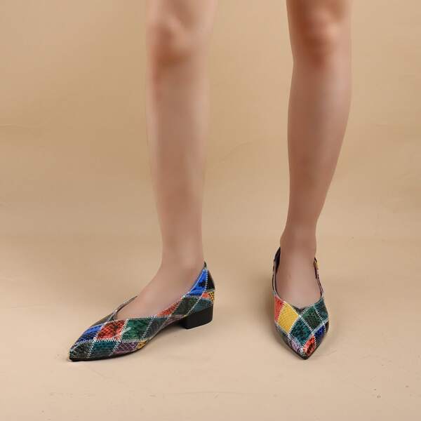

Snakeskin Print Point Toe Flat Mules, Multicolor