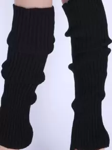 ROMWE Plain Knit Leg Warmer - Black - View 2