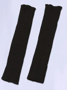ROMWE Plain Knit Leg Warmer - Black - View 3