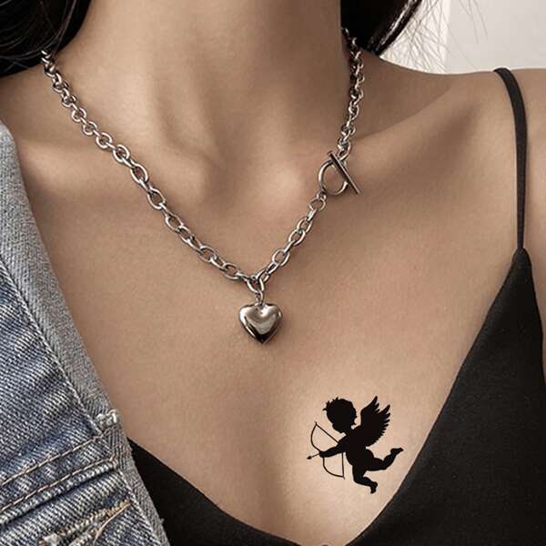 

1sheet Angel Pattern Tattoo Sticker, Black