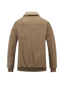 Manfinity Homme Lỏng lẻo phù hợp Nam Cổ áo Borg Vải to sợi Áo khoác Với Lá thư Và Teddy lót - Màu Khaki - Xem 2
