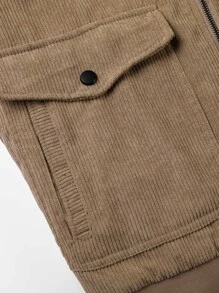 Manfinity Homme Lỏng lẻo phù hợp Nam Cổ áo Borg Vải to sợi Áo khoác Với Lá thư Và Teddy lót - Màu Khaki - Xem 6