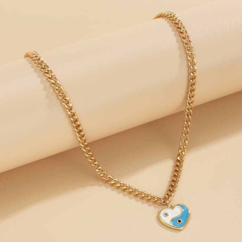 

Heart Pendant Chain Necklace, Blue